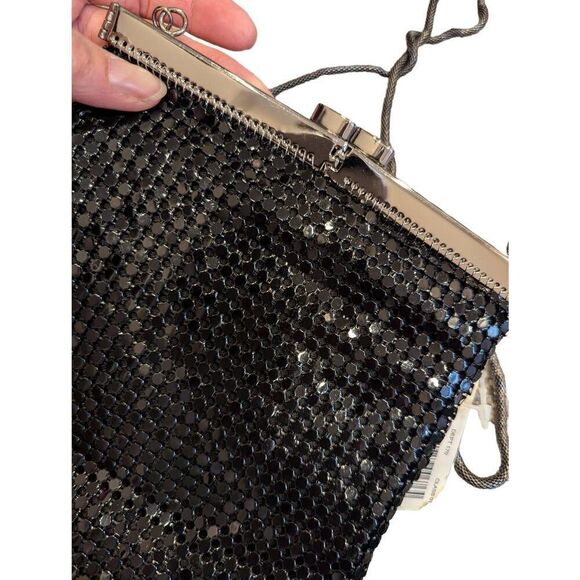 Indeed Women's Black Metal Shiny Mesh Shoulder Strap Evening Bag NWT - Picture 5 of 6